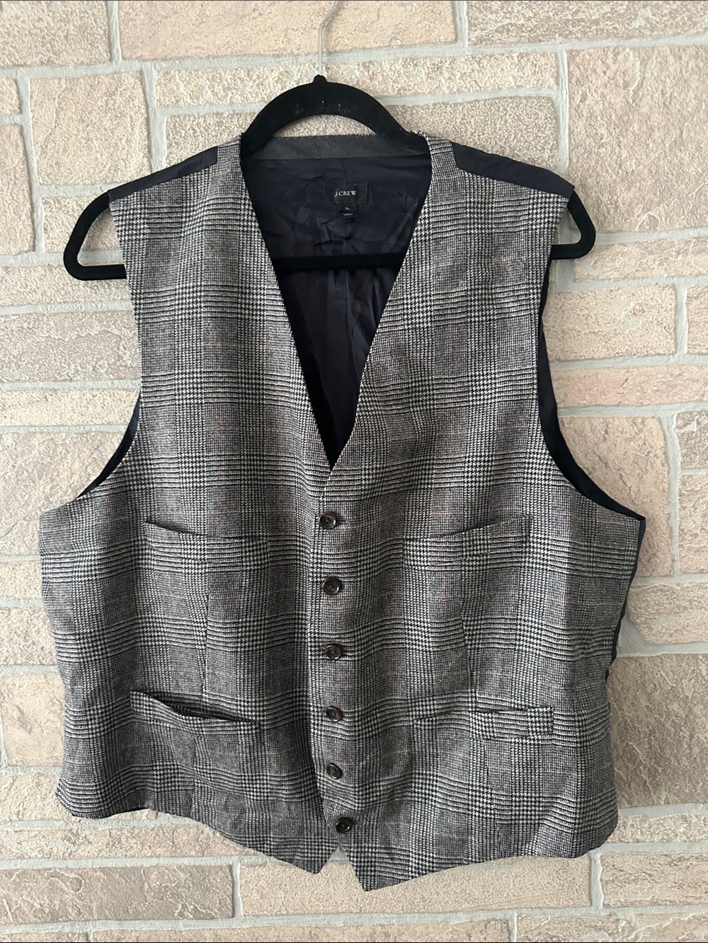J.Crew Ludlow glen plaid English wool Moon British Cloth Herringbone Vest XL